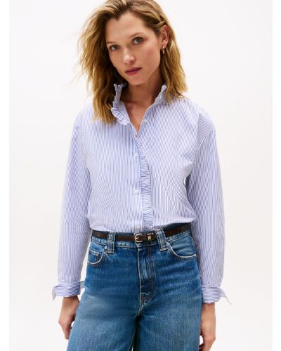 Ruffle Collar Poplin Relaxed Fit Shirt