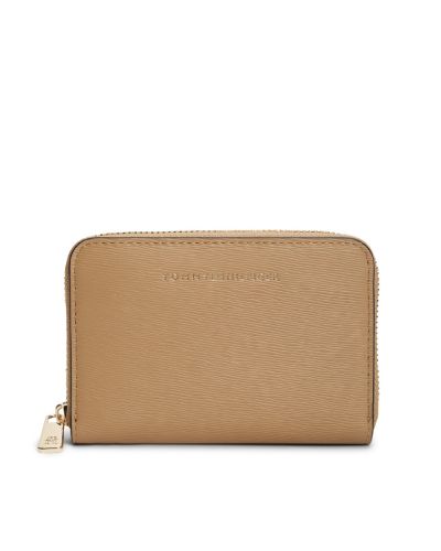 Metallic Logo Zip-Around Textured Wallet