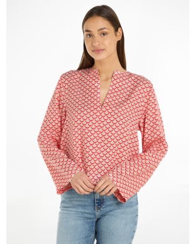 Geometric Print V-Neck Relaxed Fit Blouse