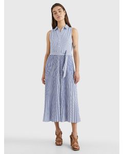 Stripe Pleated Maxi Shirt Dress